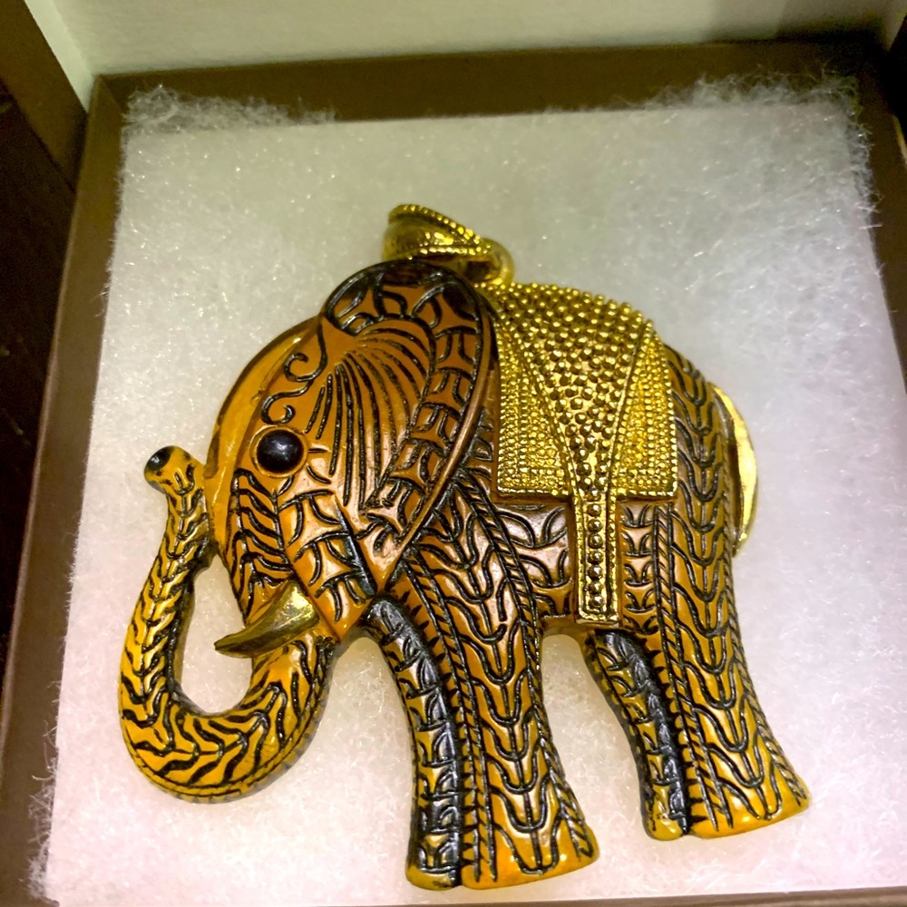 Textured Gold and Brown Elephant Pendant